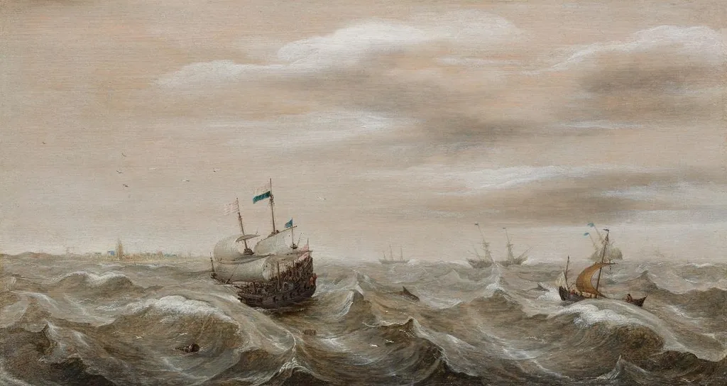 Schiffe in rauer See, by Cornelis Verbeeck, oil, 1627
