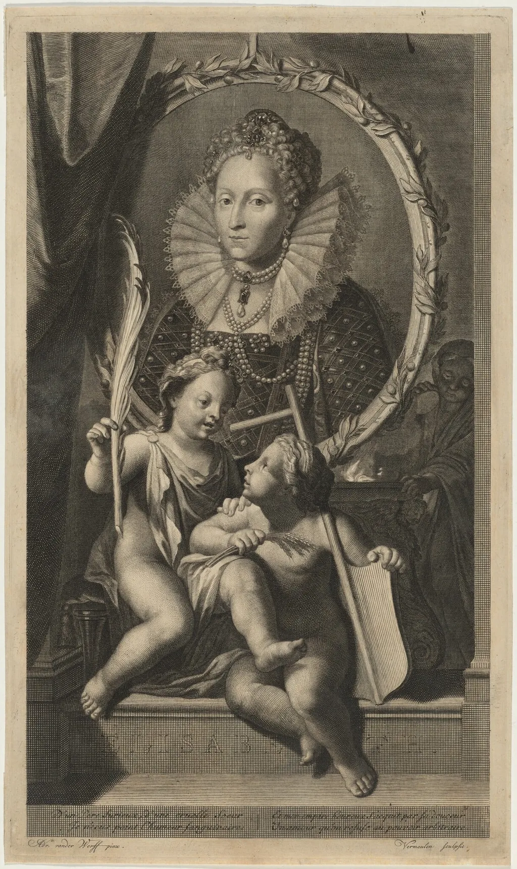 Queen Elizabeth, by Cornelis Vermeulen, ink, 1676
