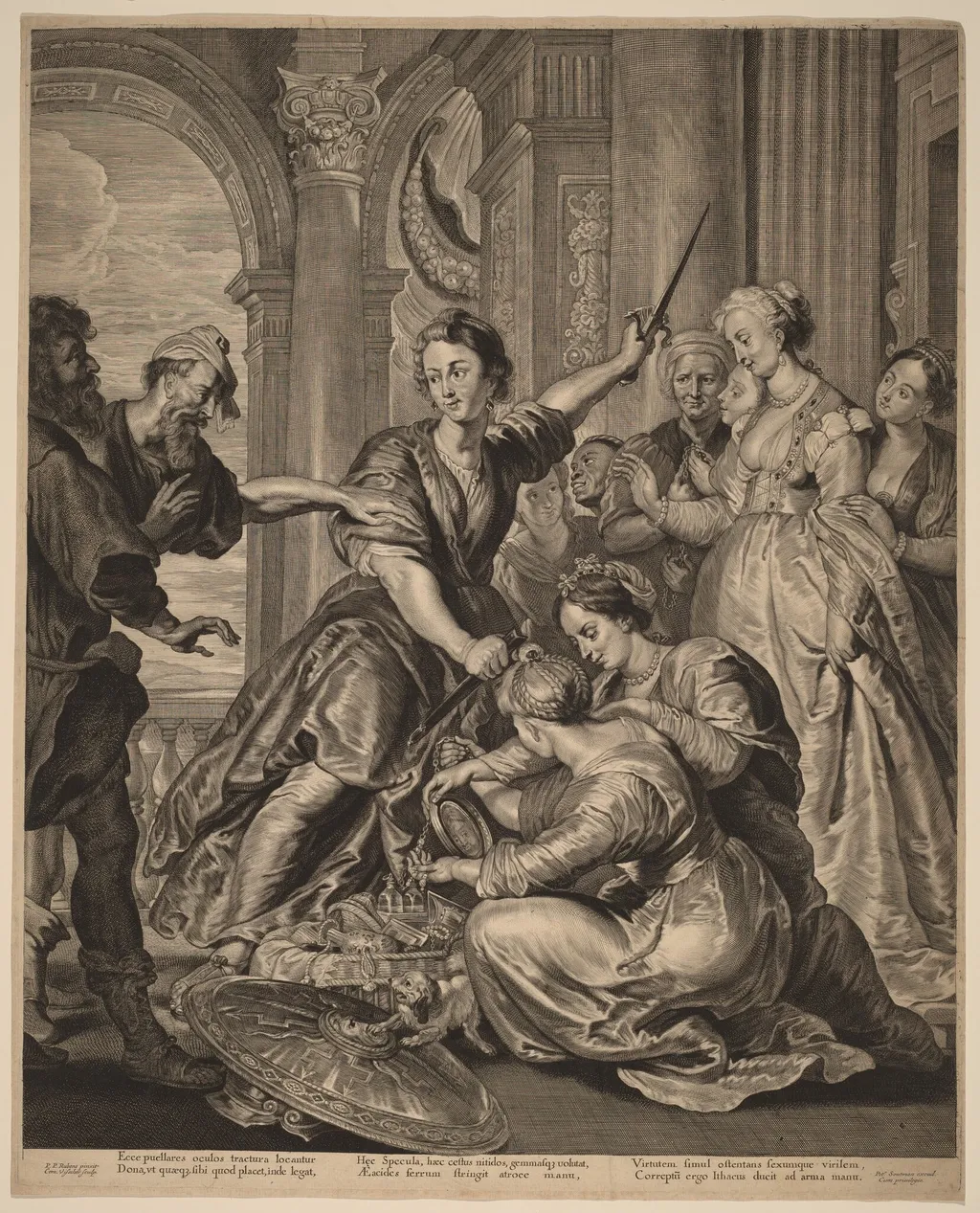 Achilles at the Court of Lycomedes, by Cornelis Visscher, ink, 1646