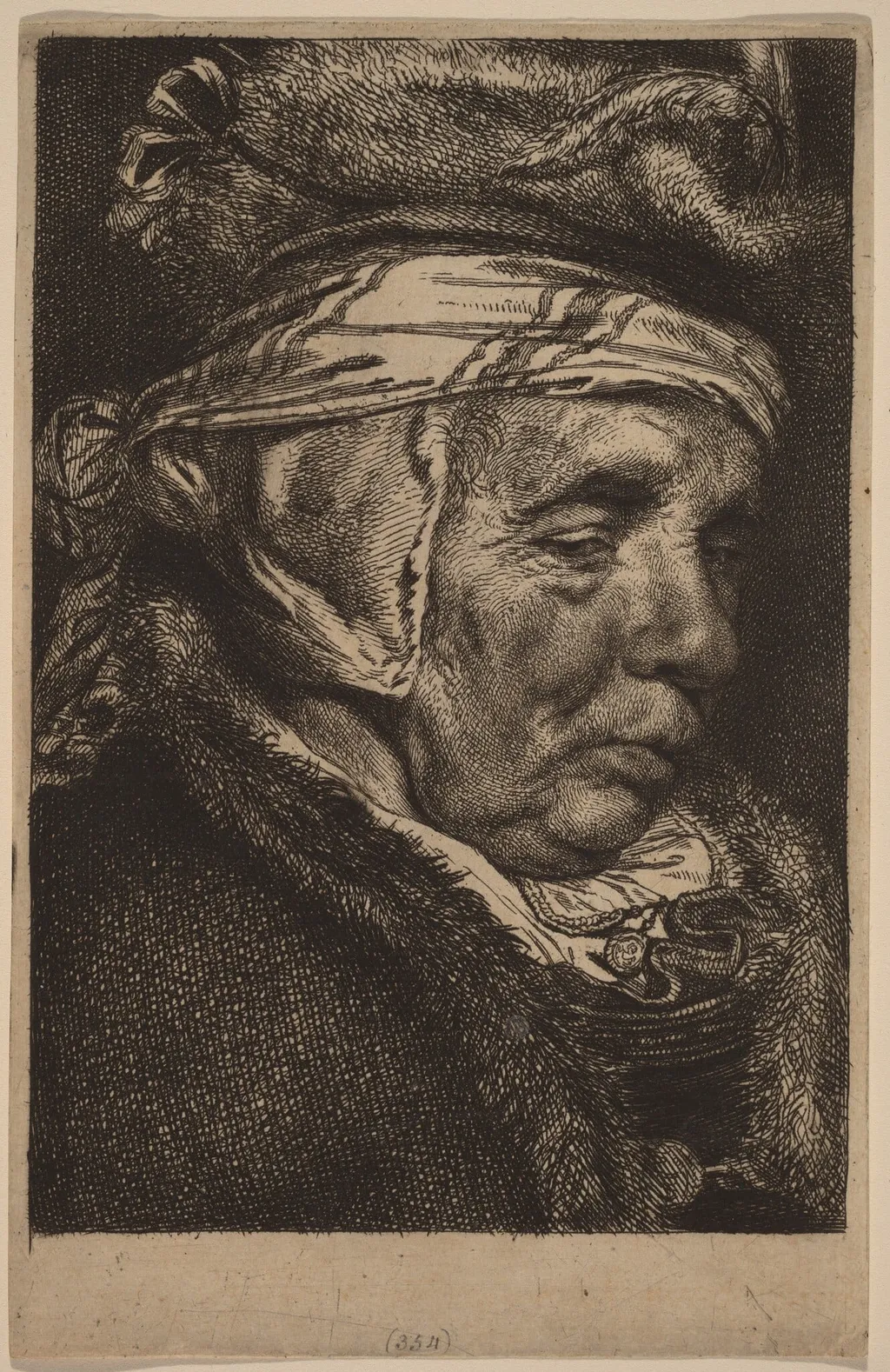Head of an Old Woman (Visscher's Mother), by Cornelis Visscher, ink, 1650