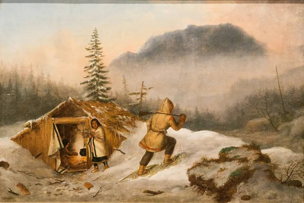 Indian Hunter and His Family, by Cornelius Krieghoff, oil, 1856
