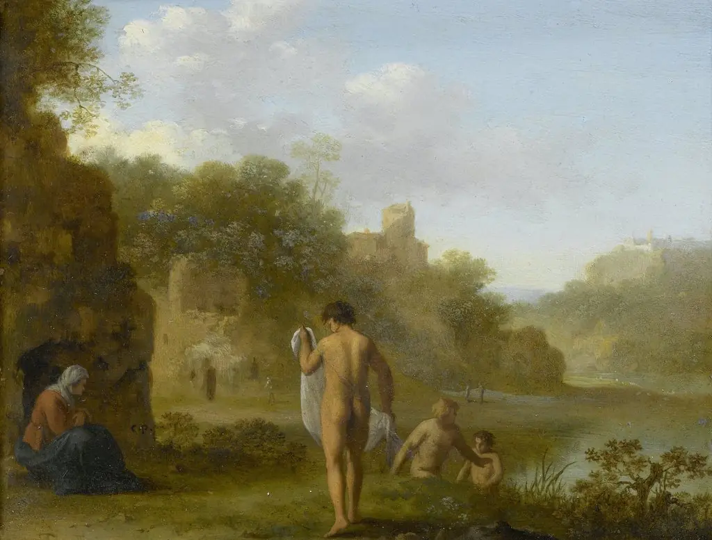 Bathing men, by Cornelius van Poelenburgh