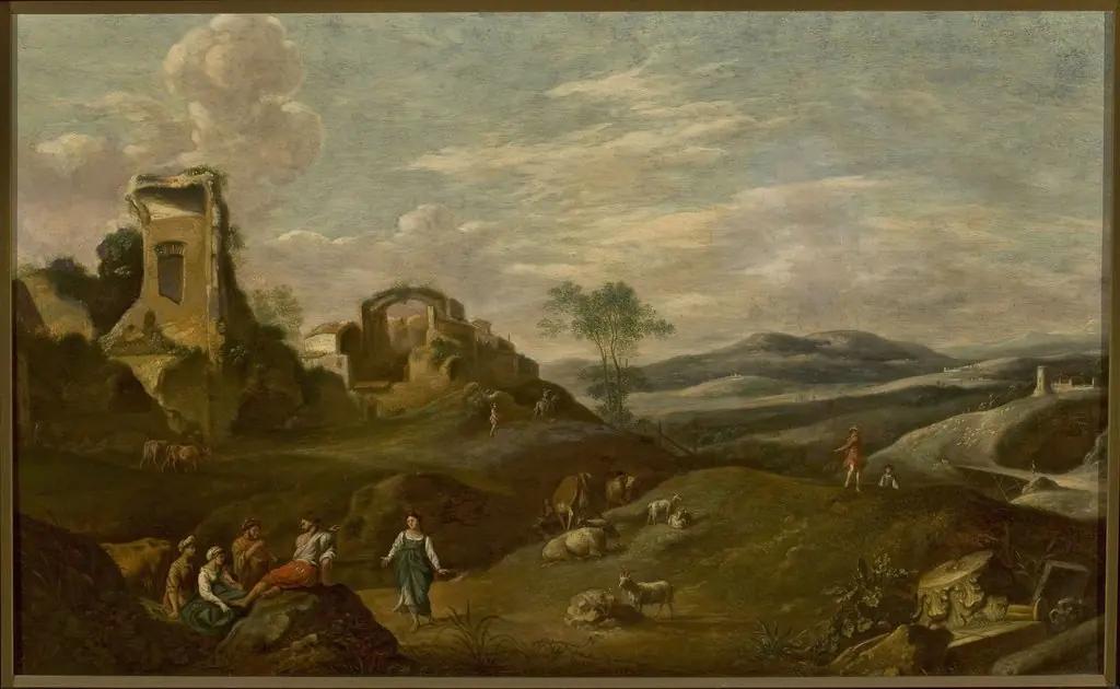 Italian landscape with ruins, by Cornelius van Poelenburgh