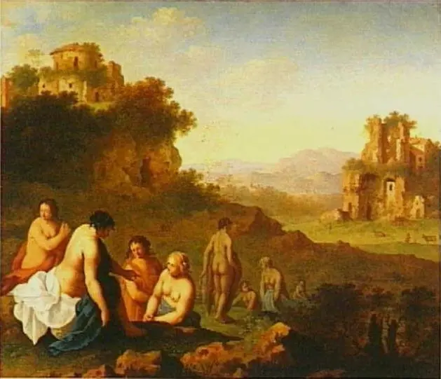 Italianate Landscape with Nymphs, by Cornelius van Poelenburgh