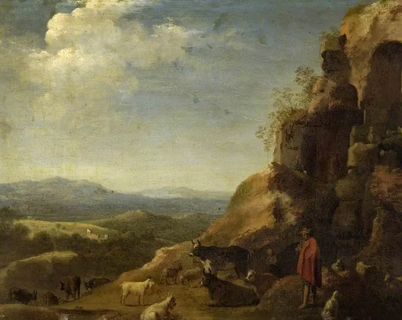 Landscape with herdsman and flocks, by Cornelius van Poelenburgh