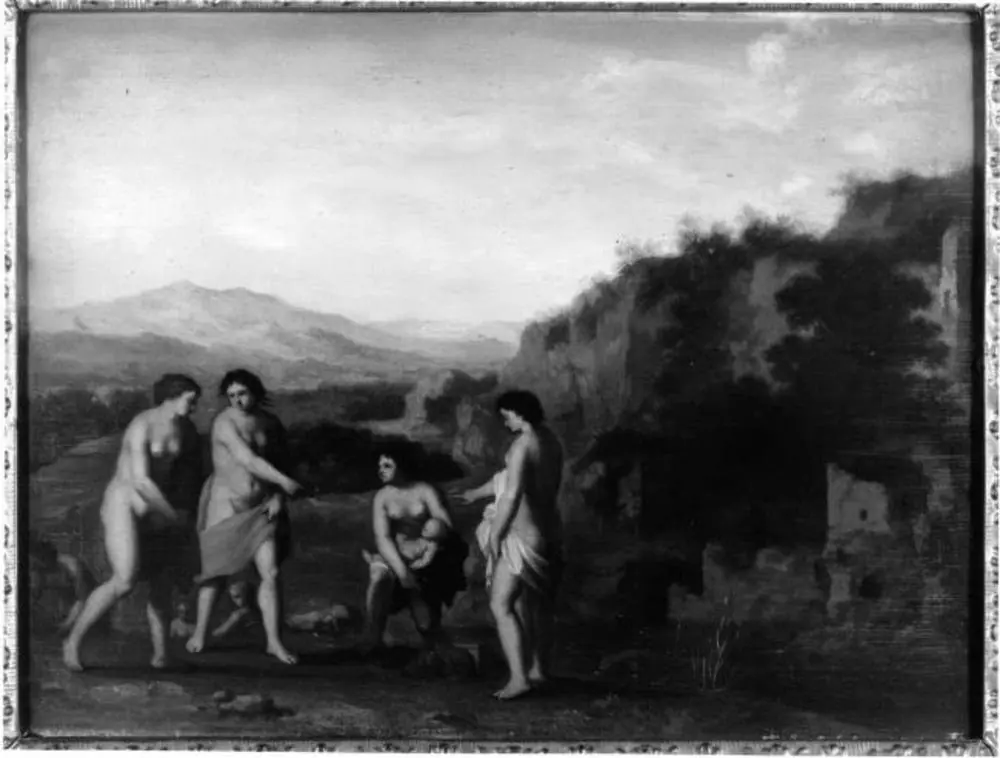 Landscape, with the finding of Moses, by Cornelius van Poelenburgh