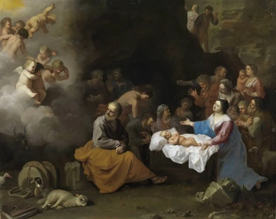 The adoration of the shepherds, by Cornelius van Poelenburgh