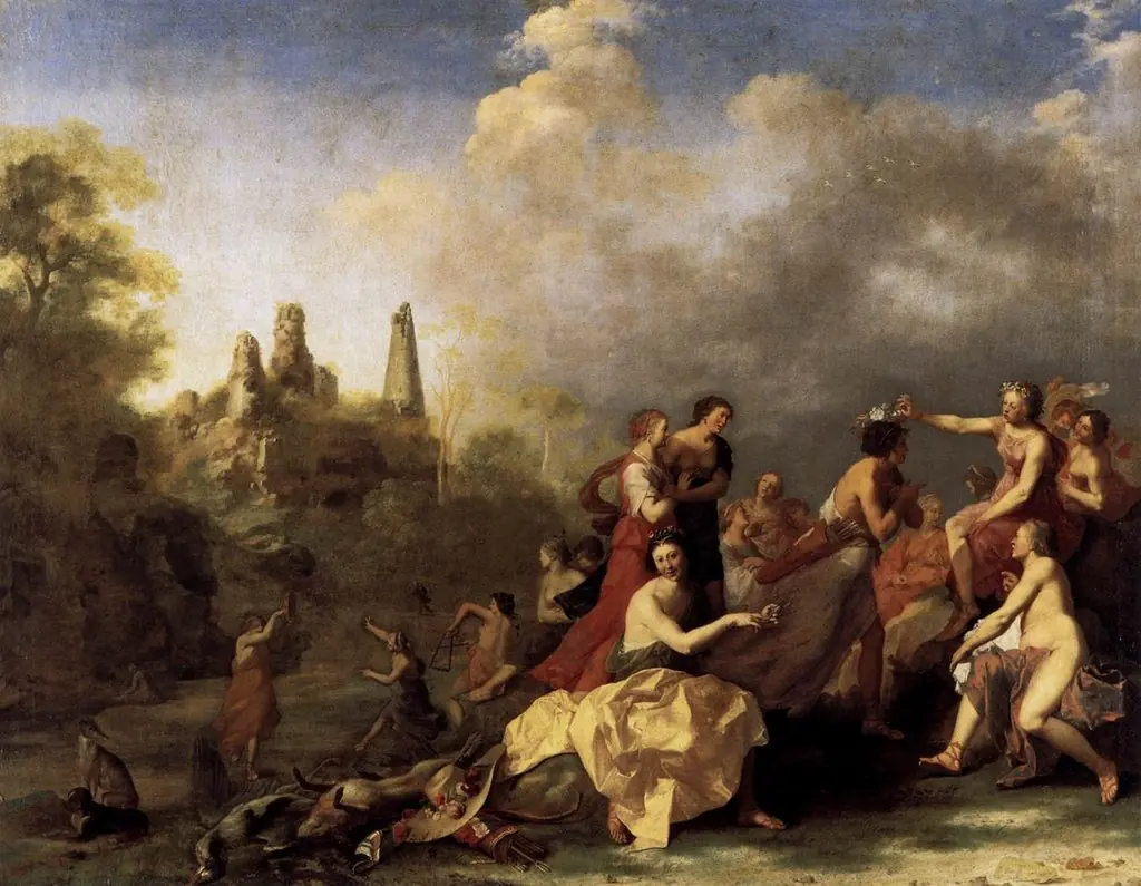The coronation of Mirtillo after the kissing contest (Guarini, Il Pastor Fido), by Cornelius van Poelenburgh