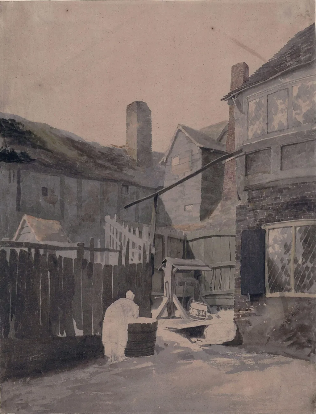 Cottage with well, by Cornelius Varley, watercolor, 1800