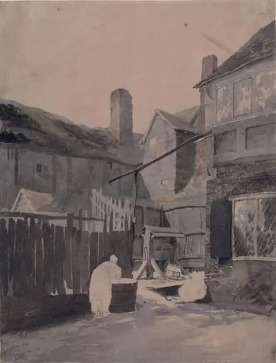 Cottage with well, by Cornelius Varley