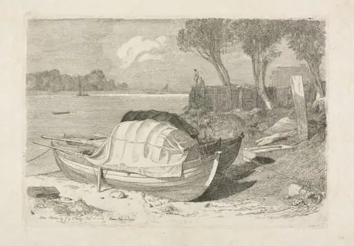Two Beached Fishing Boats, by Cornelius Varley