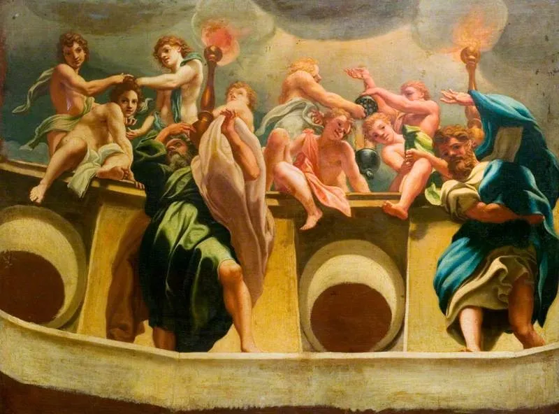 Apostles and Angels at the Assumption (copy of the fresco in the cupola of Parma Cathedral), by Correggio, tempera, 1521