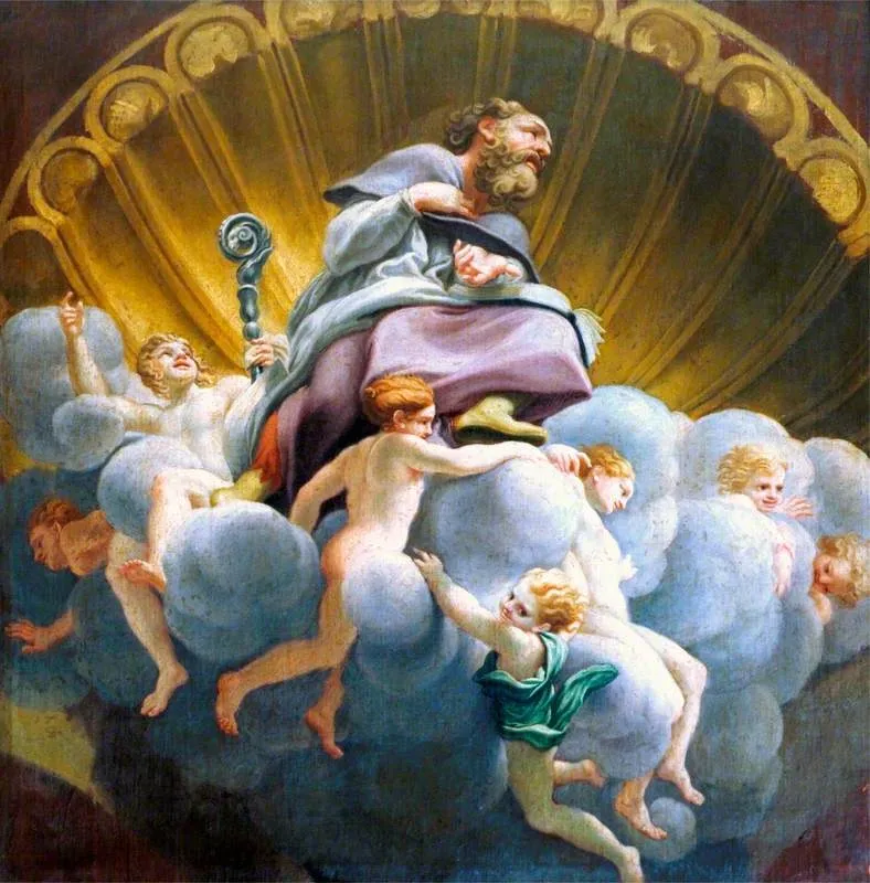 Saint Bernard Surrounded by Angels (copy of the fresco in the cupola of Parma Cathedral), by Correggio, tempera, 1521