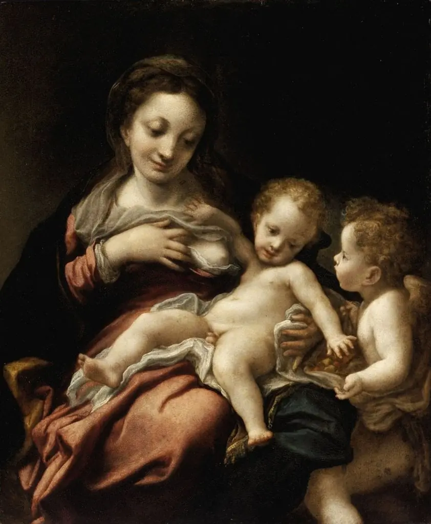 Virgin and Child with an Angel (Madonna del Latte), by Correggio