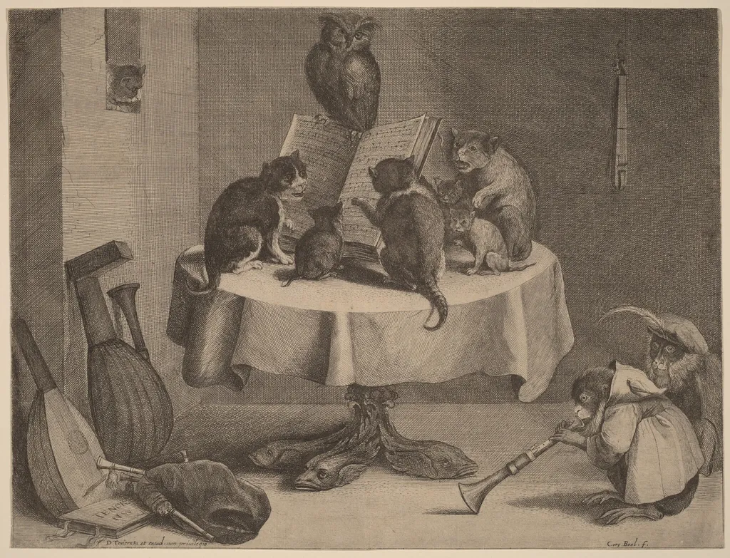 The Cat's Concert, by Coryn Boel, ink, 1654