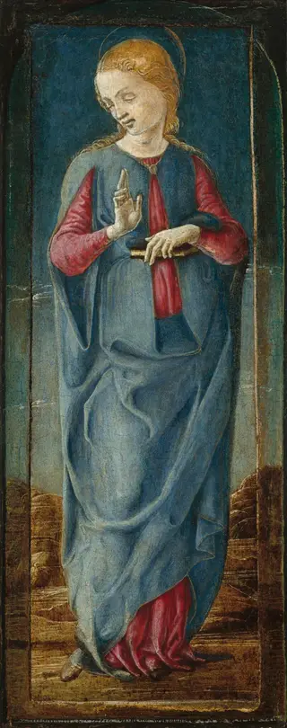 The Virgin Annunciate [middle right panel], by Cosimo Tura