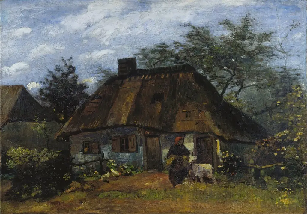 Cottage and Woman with Goat
