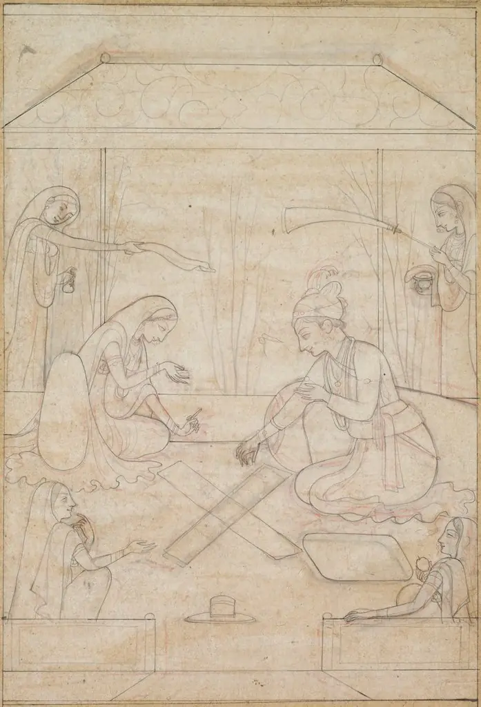 Couple Playing Chaupar on a Terrace, 1798