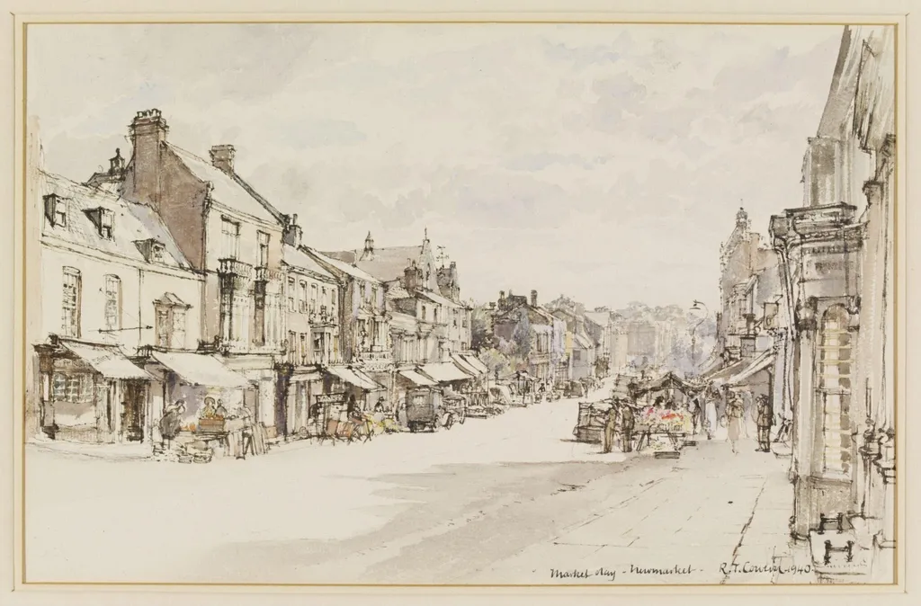 Market Day, Newmarket, by Cowern, watercolor, 1940