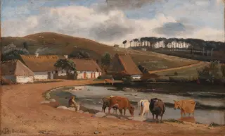 Cows being Watered at a Village Pond. Brofelde, Zealand, by Johan Lundbye