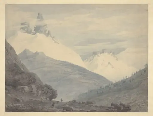 Alpine Scenery : Packhorses coming up a Pass, by Cozens