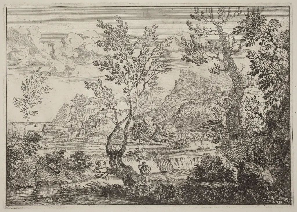 A Waterfall, by Crescenzio Onofri, ink, 1696