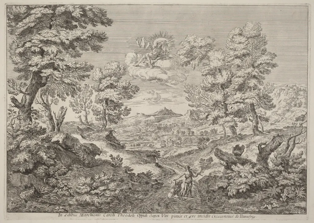 Apollo and a Nymph Leading a Lion, by Crescenzio Onofri, ink, 1696