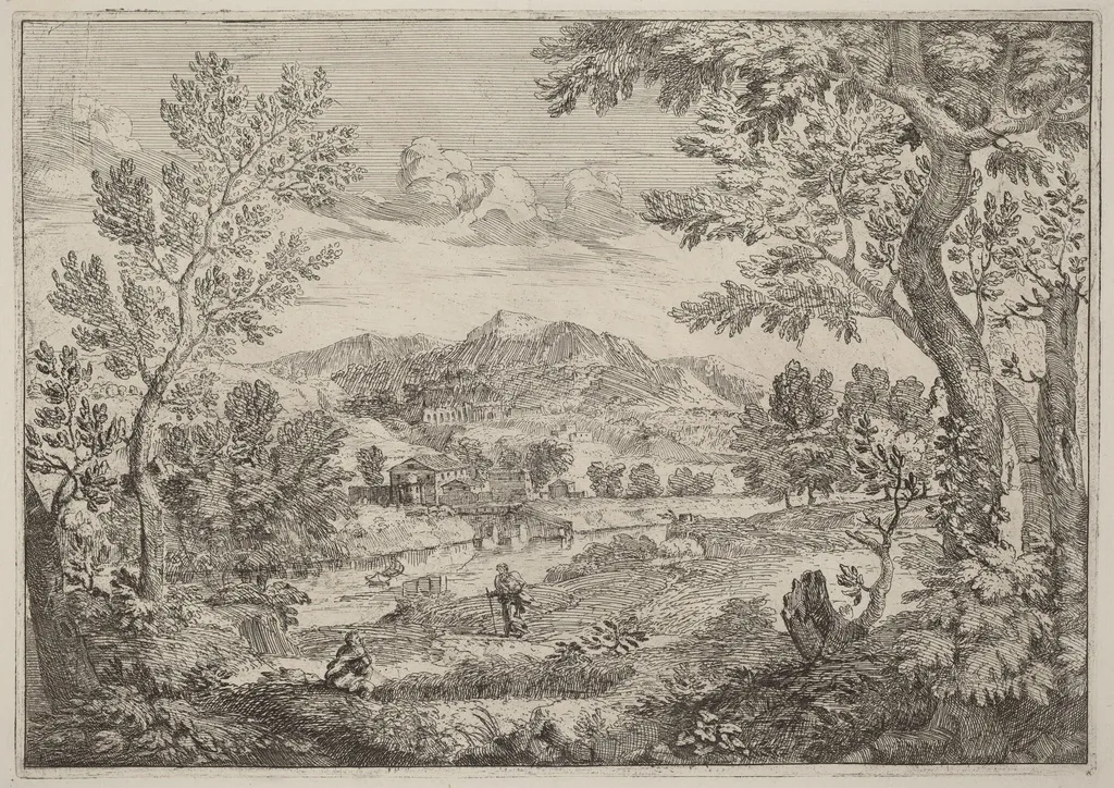 Houses Beside a Mountain, by Crescenzio Onofri, ink, 1696