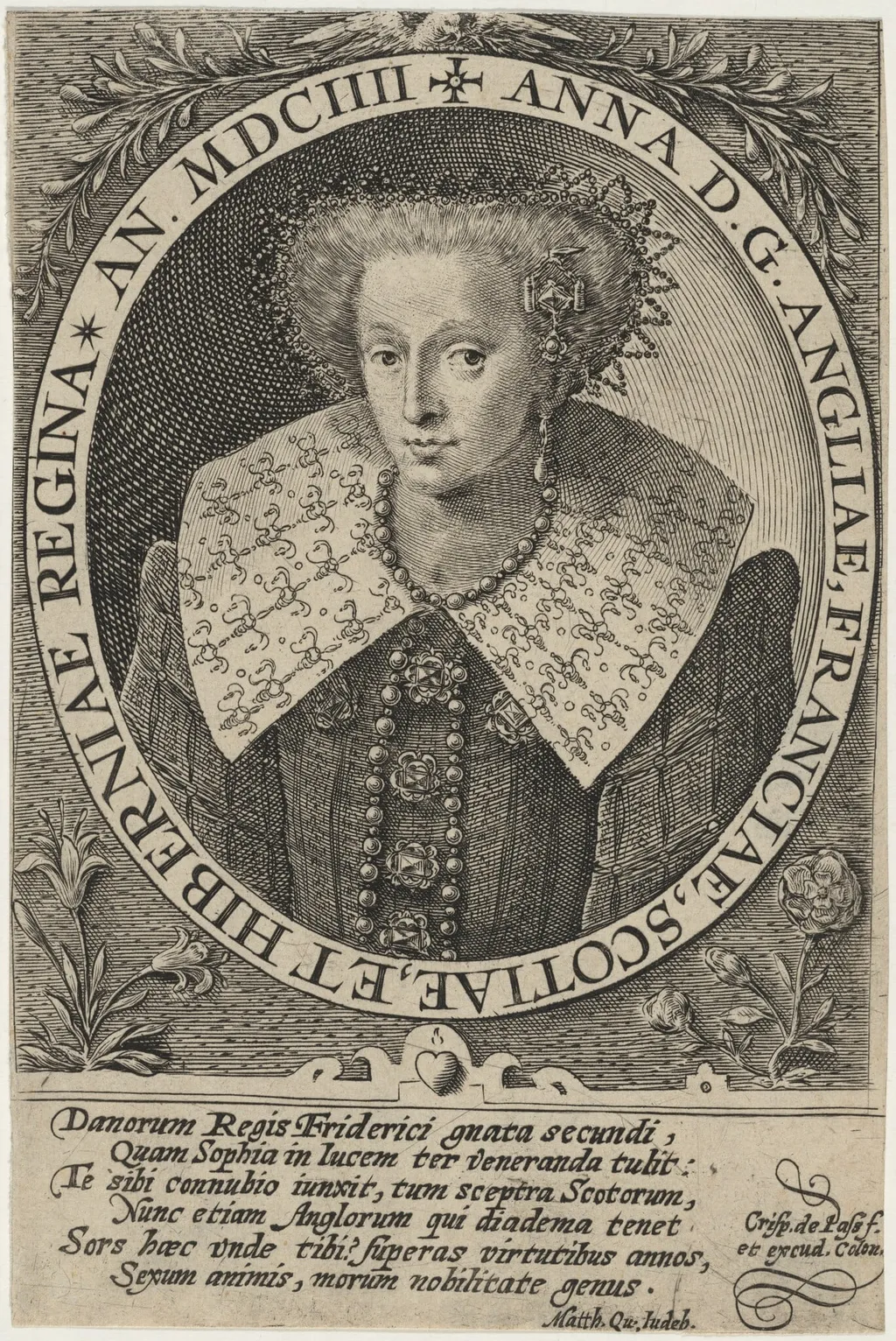 Anne of England, by Crispijn van de Passe I, ink, 1604