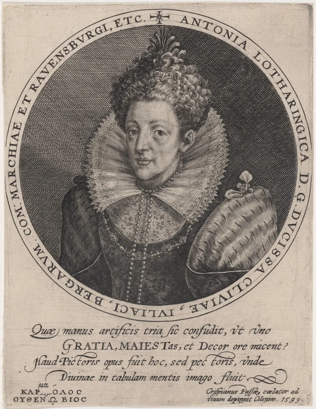 Antonia Lotharingica, by Crispijn van de Passe I, ink, 1599