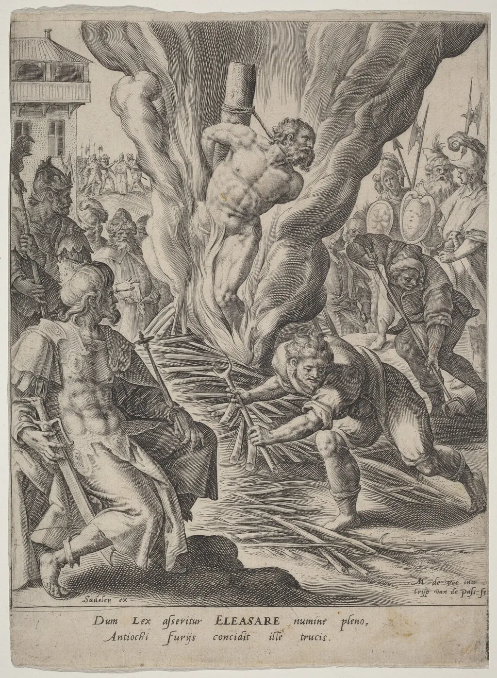 Eleazar Burned by Antiochus, by Crispijn van de Passe I, ink, 1591