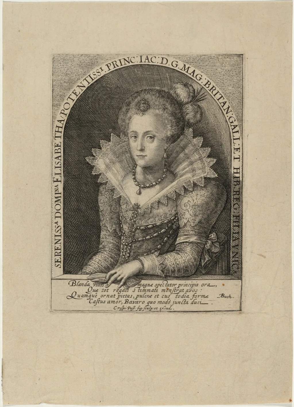 Elizabeth, Princess, Wife of the Elector Palatine Frederick V, King of Bohemia, by Crispijn van de Passe I, ink, 1601
