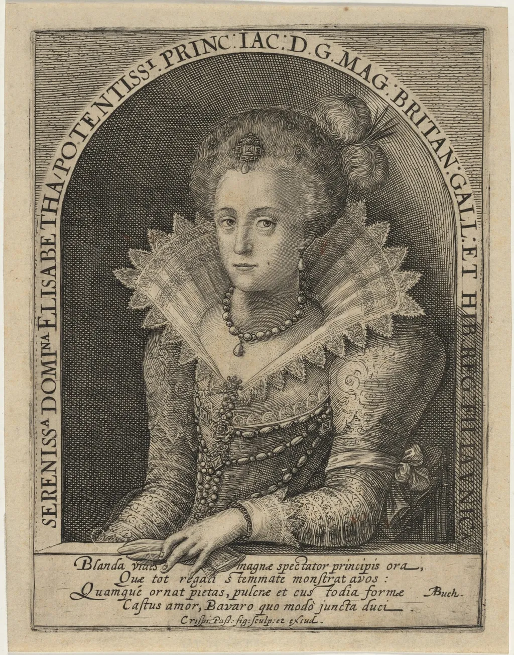 Elizabeth, Princess, Wife of the Elector Palatine Frederick V, King of Bohemia, by Crispijn van de Passe I, ink, 1601