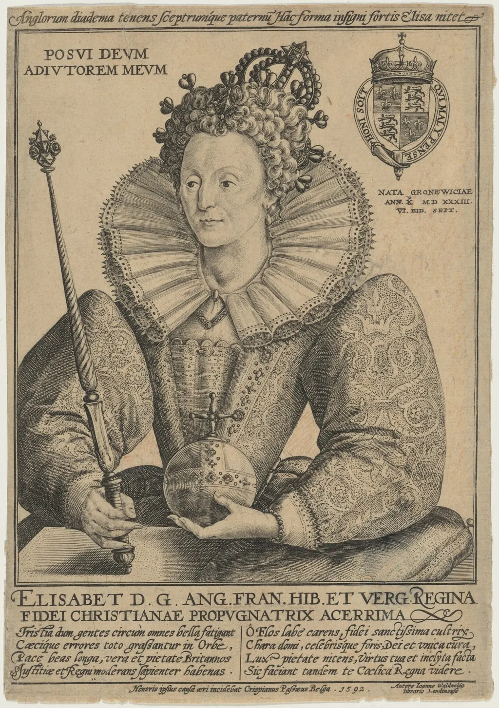 Elizabeth, Queen of England, by Crispijn van de Passe I, ink, 1601