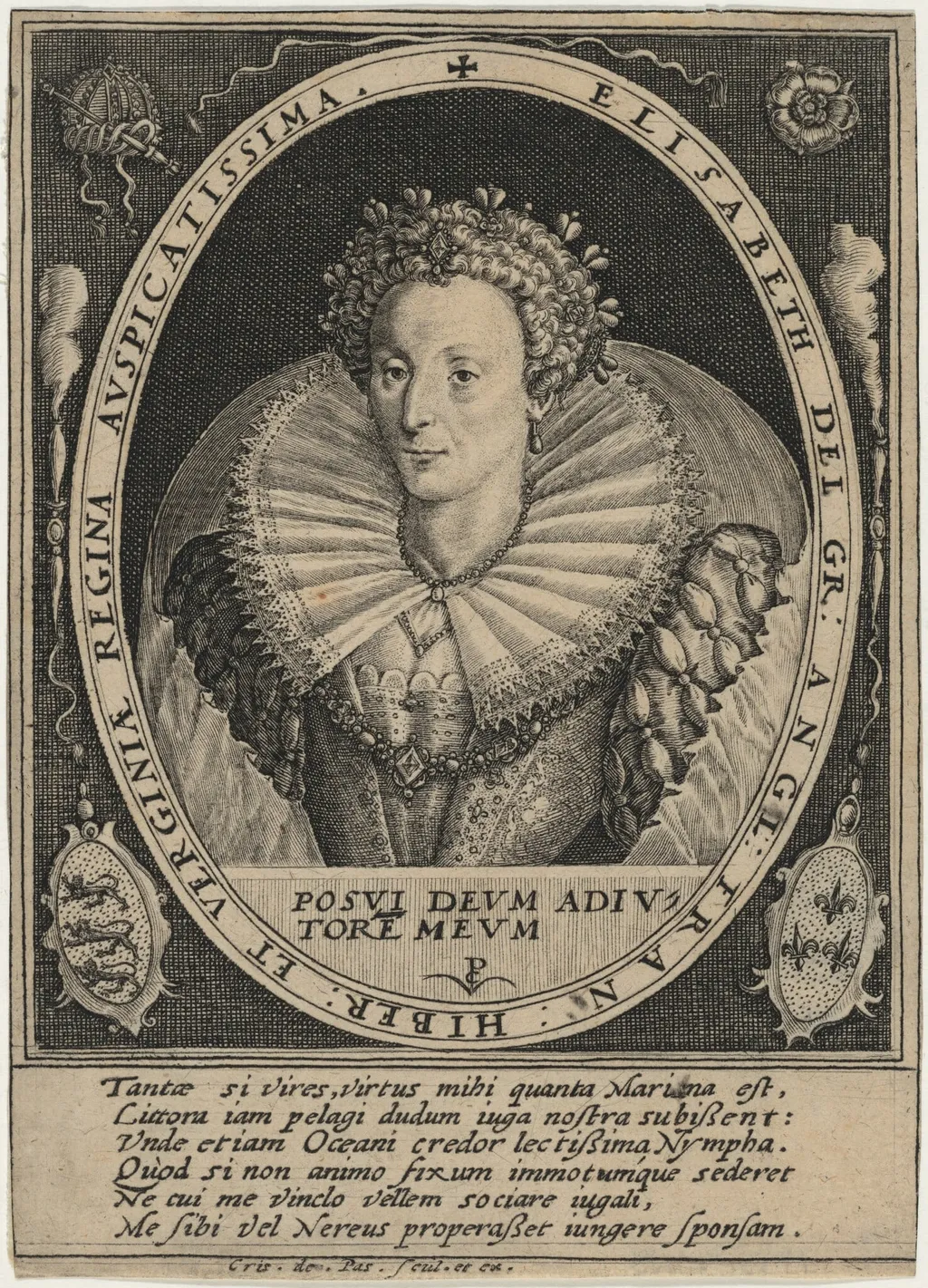 Elizabeth, Queen of England, by Crispijn van de Passe I, ink, 1598