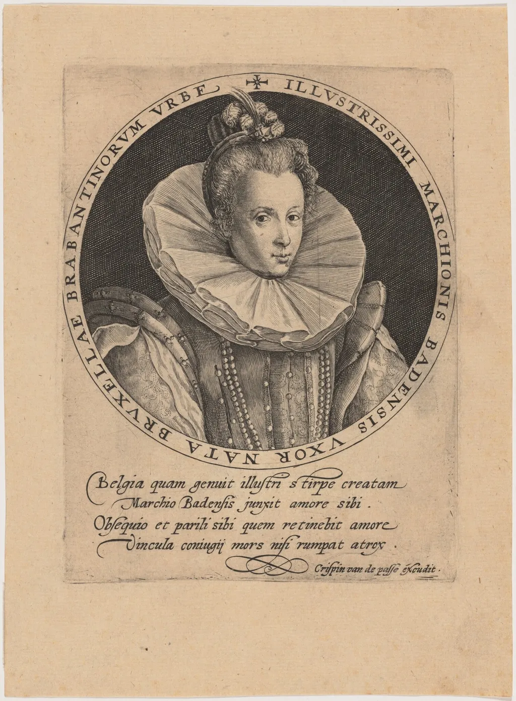 Elizabeth van Pallandt, Countess of Culemborg, Wife of Jacob, Margrave of Baden, by Crispijn van de Passe I, ink, 1601