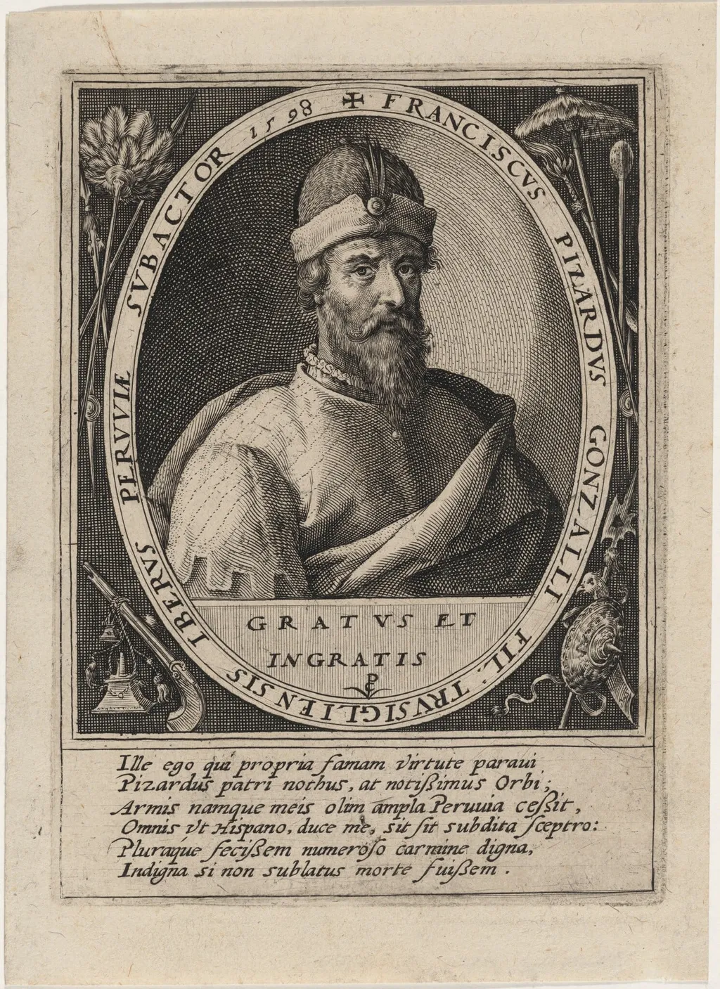 Francisco Pizarro, by Crispijn van de Passe I, ink, 1598