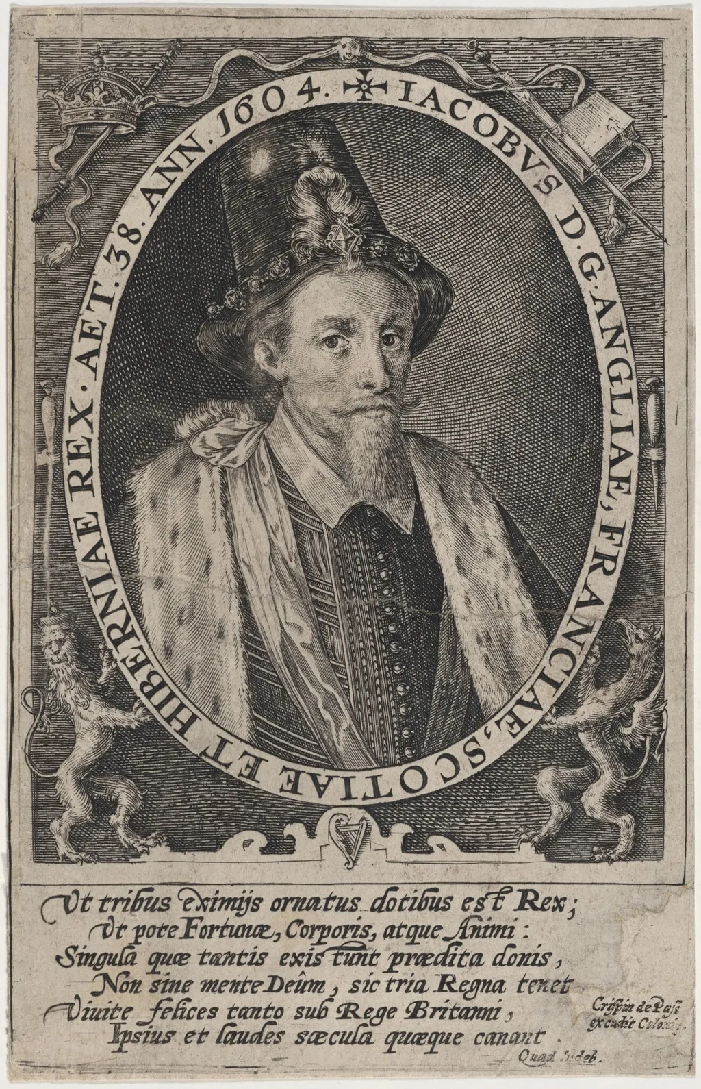 James I, King of England, by Crispijn van de Passe I, ink, 1604
