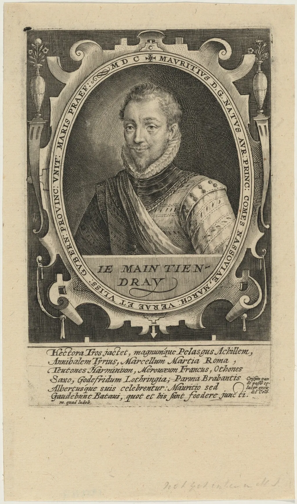 Maurice of Nassau, Prince of Orange, by Crispijn van de Passe I, ink, 1600