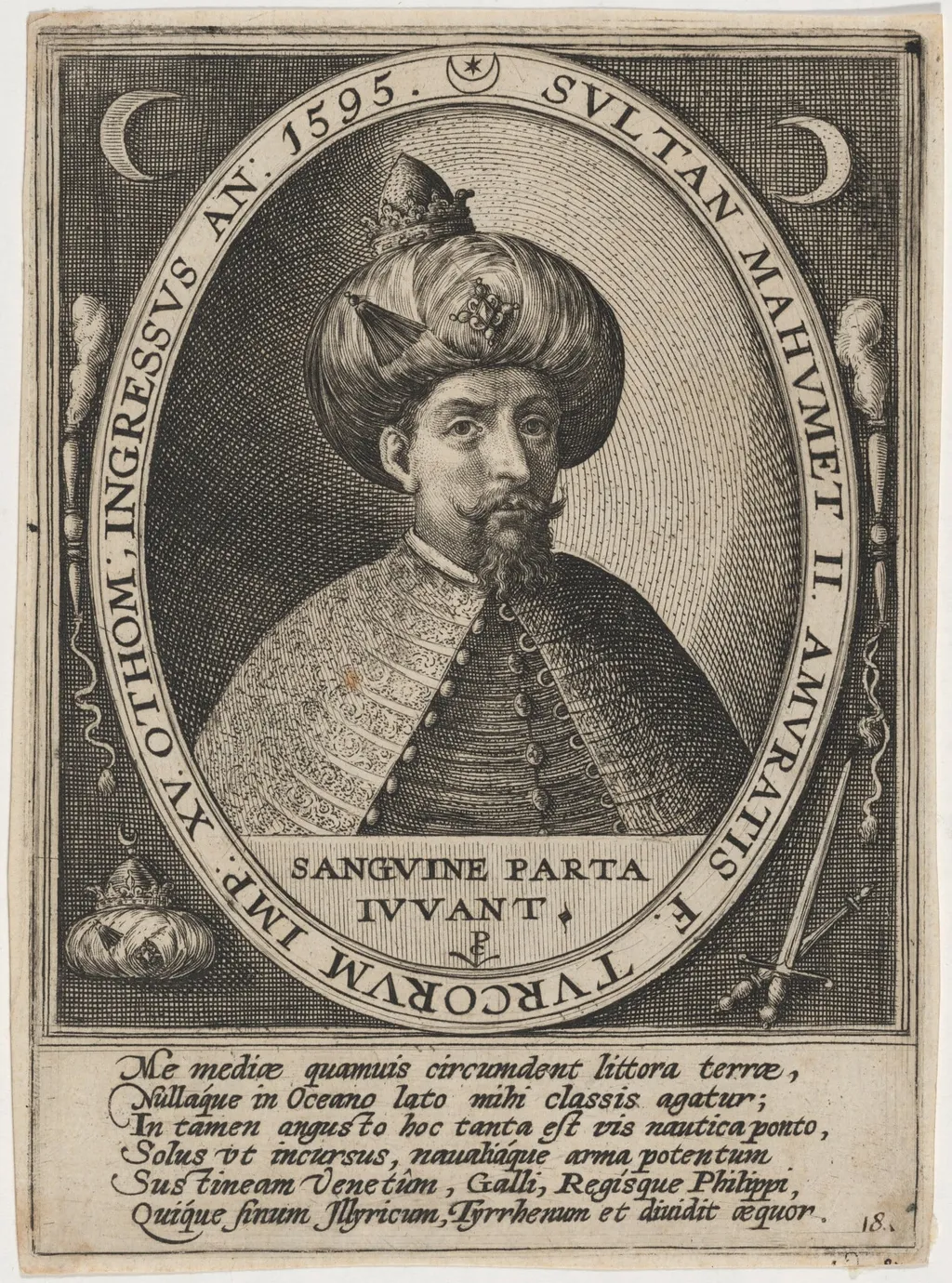 Mehmed II, Sultan of Turkey, by Crispijn van de Passe I, ink, 1595