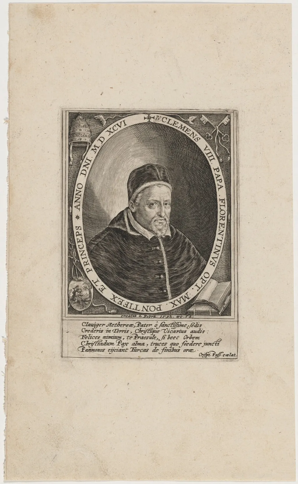 Pope Clement VIII, by Crispijn van de Passe I, ink, 1592