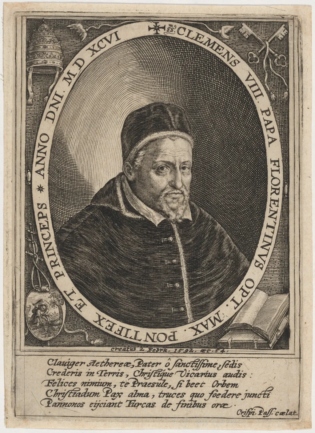 Pope Clement VIII, by Crispijn van de Passe I, ink, 1598