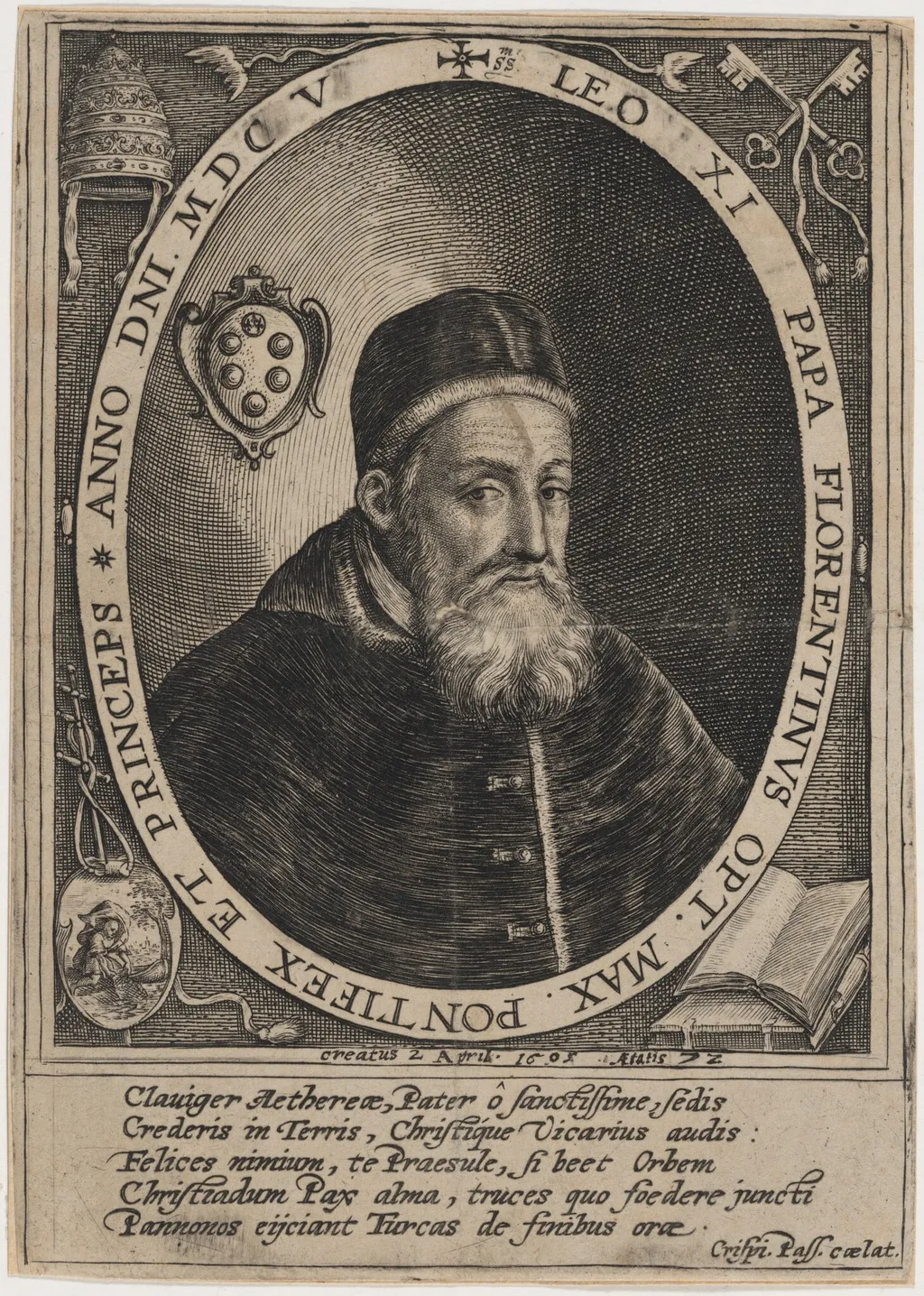 Pope Leo XI, by Crispijn van de Passe I, ink, 1605