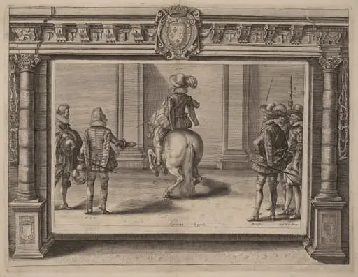 Louis XIII on Horseback, Receiving Instruction, by Crispijn van de Passe II