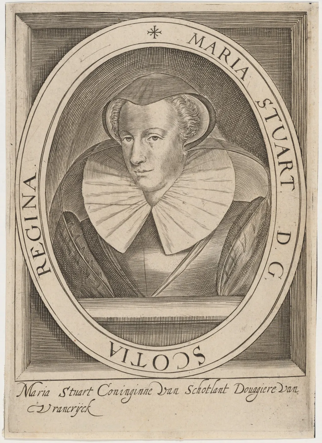 Mary, Queen of Scots, by Crispyn van den Queboorn, ink, 1628