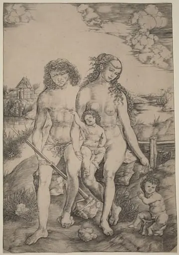 Adam and Eve with the Infants Cain and Abel, by Cristofano Robetta