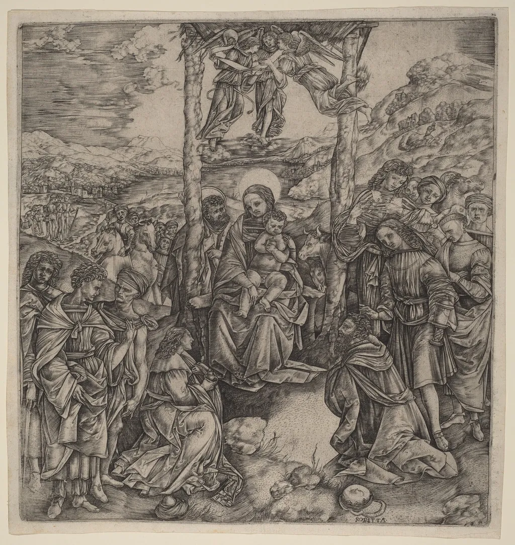 The Adoration of the Magi, by Cristofano Robetta, ink, 1498