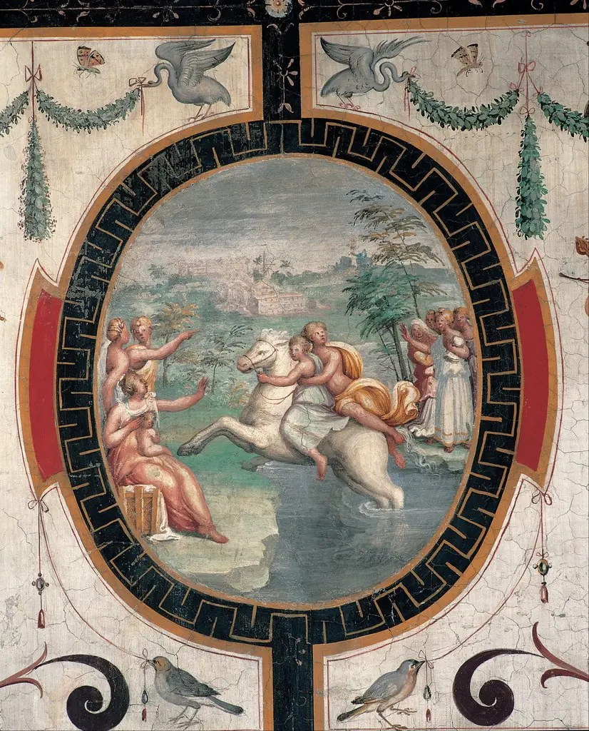 Clelia crossing the Tiber on a horse, by Cristoforo Gherardi