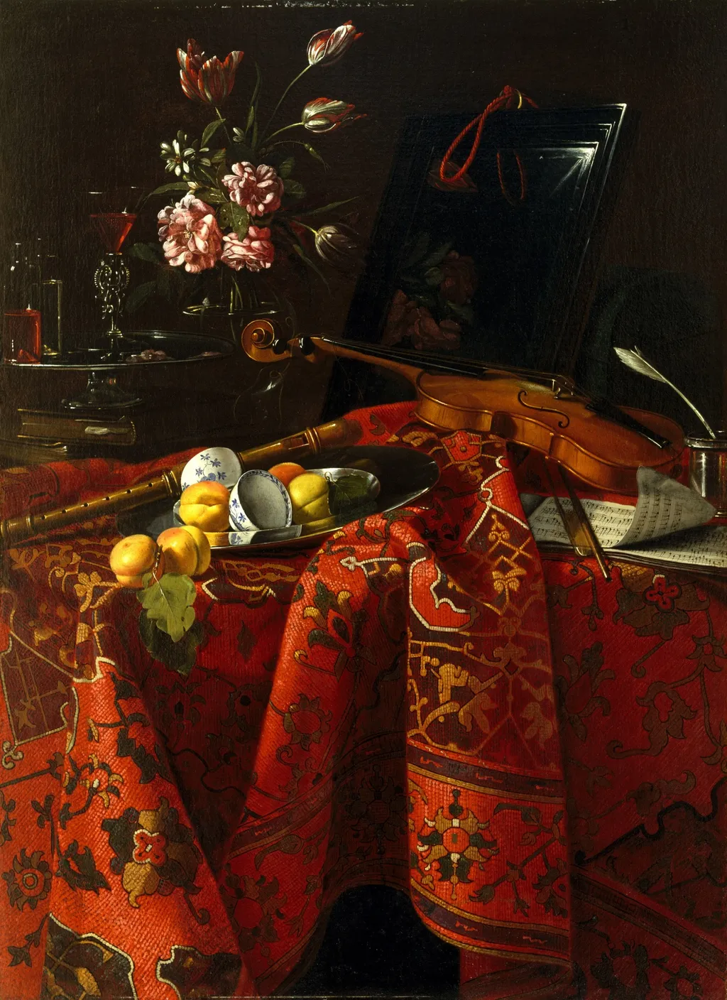 Still Life with Musical Instruments, by Cristoforo Munari, oil, 1712