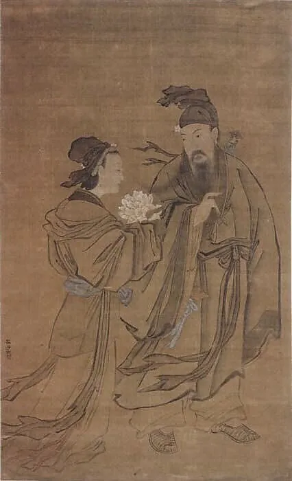 清   佚名   傳崔子忠   呂洞賓戯牡丹仙子   軸|Lȕ Dongbin and the Spirit of the Peony